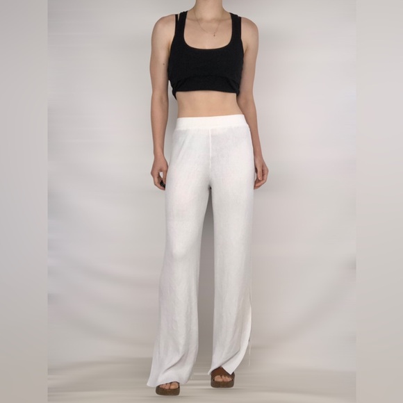 NWT Lioness Riviera Ribbed‎ Wide Leg Side Slit High Waist Stretchy Pants Size S - Picture 1 of 8